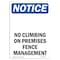Signmission OSHA Notice, 5" Height, No Climbing On Premises Fence Management Sign, 5" X 3.5", Portrait OS-NS-D-35-V-14451 - alternate 1